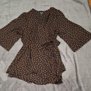 City Chic Brown Wrap Blouse with 3/4 Sleeves